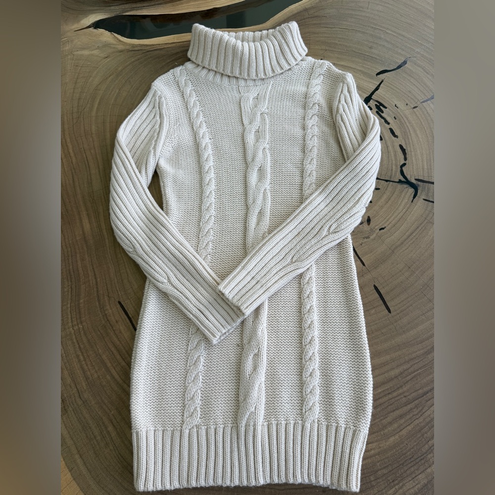 Cozy Cream Cable Knit Turtleneck Sweater Dress